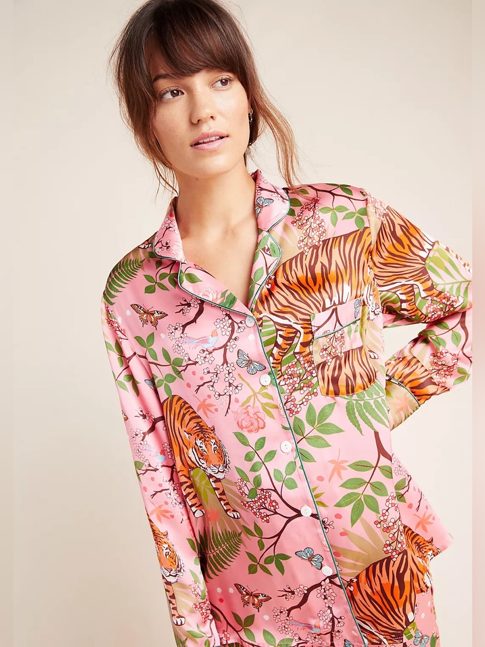 Anthropologie / Karen Mabon | Tiger Blossom Silky Sleep Shirt, Medium